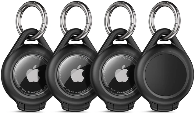Main image of Waterproof AirTag Holder, 4 Pack AirTag Keychain Holder with Keyring, Black | Compatible with Apple AirTags 1st & 2nd, Ultra-Durable Anti-Scratch Protective Case for Luggage, Backpack, Pet, Bag