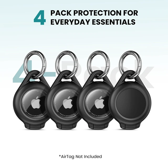 Alt view image 2 of 7 - Waterproof AirTag Holder, 4 Pack AirTag Keychain Holder with Keyring, Black | Compatible with Apple AirTags 1st & 2nd, Ultra-Durable Anti-Scratch Protective Case for Luggage, Backpack, Pet, Bag