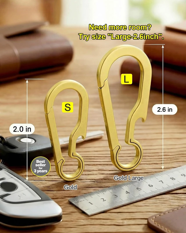 Alt view image 2 of 7 - Titanium Carabiner Keychain Clip for Keys, 2/2.6 Inch Small | Heavy Duty, Key Holder, Quick Release, Ultra Light, Bottle Opener, Hypoallergenic, Valentines Day Gift for Him Men