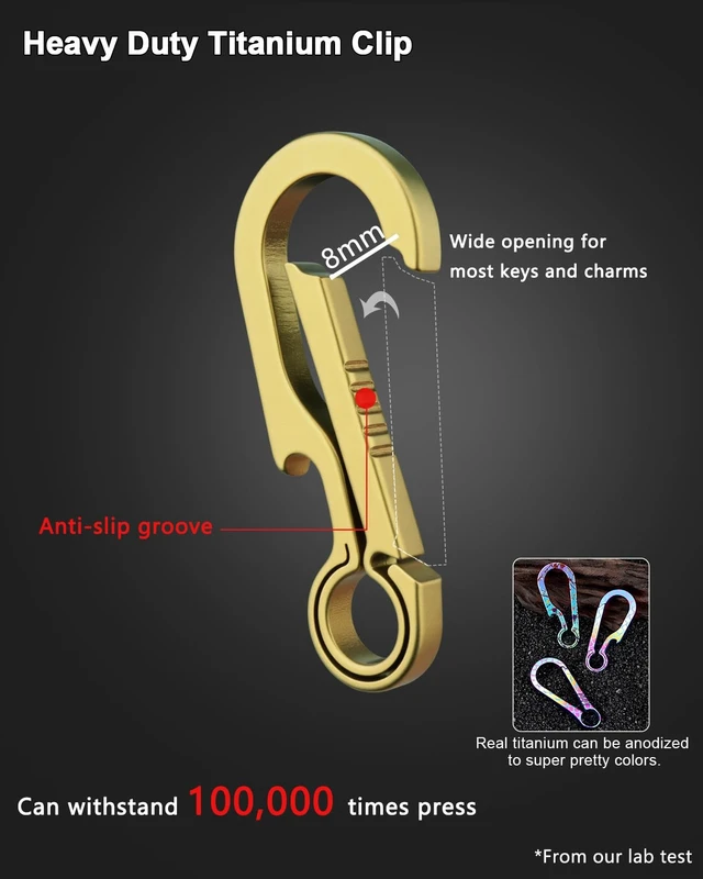 Alt view image 6 of 7 - Titanium Carabiner Keychain Clip for Keys, 2/2.6 Inch Small | Heavy Duty, Key Holder, Quick Release, Ultra Light, Bottle Opener, Hypoallergenic, Valentines Day Gift for Him Men