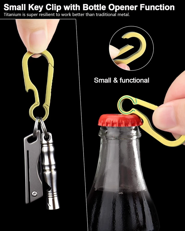 Alt view image 4 of 7 - Titanium Carabiner Keychain Clip for Keys, 2/2.6 Inch Small | Heavy Duty, Key Holder, Quick Release, Ultra Light, Bottle Opener, Hypoallergenic, Valentines Day Gift for Him Men