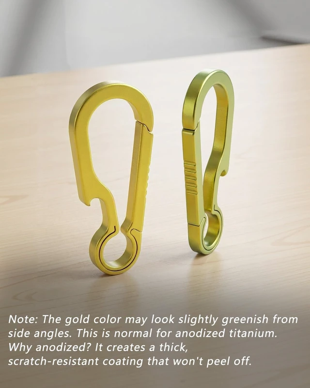 Alt view image 5 of 7 - Titanium Carabiner Keychain Clip for Keys, 2/2.6 Inch Small | Heavy Duty, Key Holder, Quick Release, Ultra Light, Bottle Opener, Hypoallergenic, Valentines Day Gift for Him Men