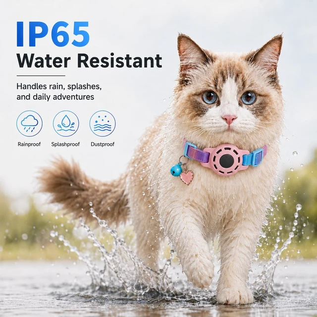 Alt view image 4 of 7 - Cat Tracker GPS for Android, Pet GPS Tracker Collar for Cats No Subscription, IP67 Waterproof Cat Collar with Tracker Compatible with Google Find Hub Replaceable 1-Year Battery, Android Only (Pink)