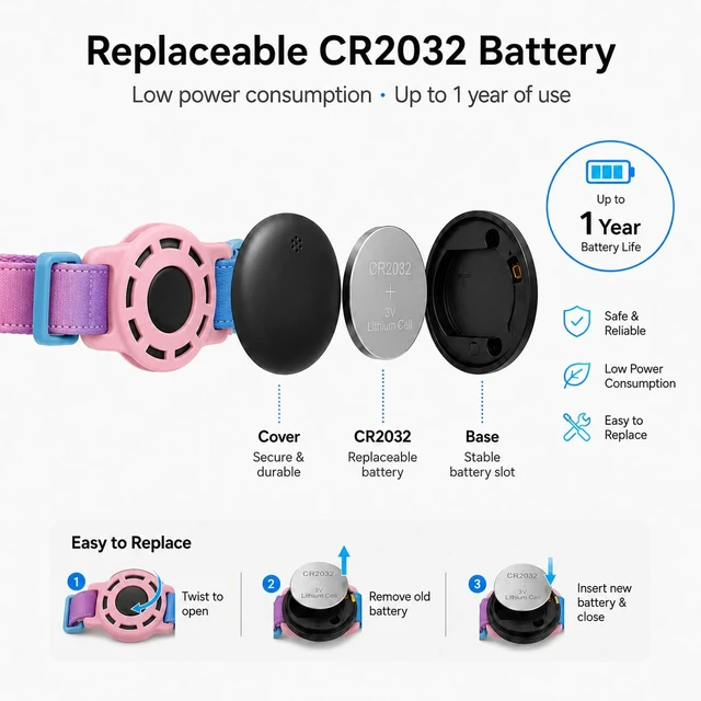 Alt view image 5 of 7 - Cat Tracker GPS for Android, Pet GPS Tracker Collar for Cats No Subscription, IP67 Waterproof Cat Collar with Tracker Compatible with Google Find Hub Replaceable 1-Year Battery, Android Only (Pink)