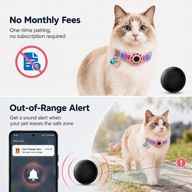Alt view image 6 of 7 - Cat Tracker GPS for Android, Pet GPS Tracker Collar for Cats No Subscription, IP67 Waterproof Cat Collar with Tracker Compatible with Google Find Hub Replaceable 1-Year Battery, Android Only (Pink)