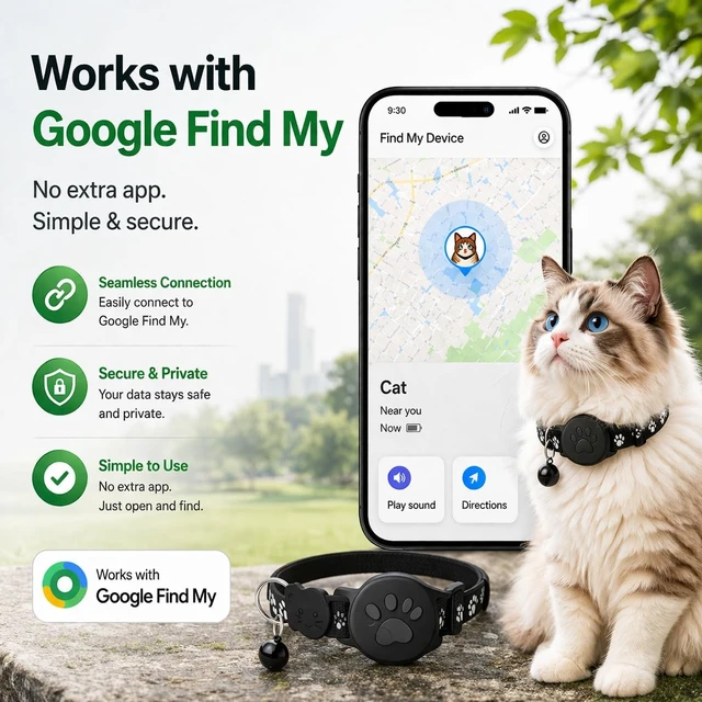 Alt view image 3 of 7 - Pet Tracker,GPS Collar for Cats,Smart tag,Waterproof Compatible with Find My,No Monthly Fee,Advanced Tracking Solution Smart Collar for Pet Safety Ideal Small Large Cats(Android User)