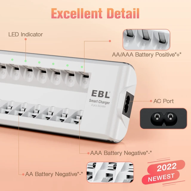 Alt view image 6 of 7 - 8-Bay Smart Charger + 4AA 2800mAh & 4AAA 1100mAh Rechargeable Batteries | Smart individual charging. Pre-charged batteries ready to use. Long-lasting 1200 cycles. Ideal for toys, cameras, flashlights