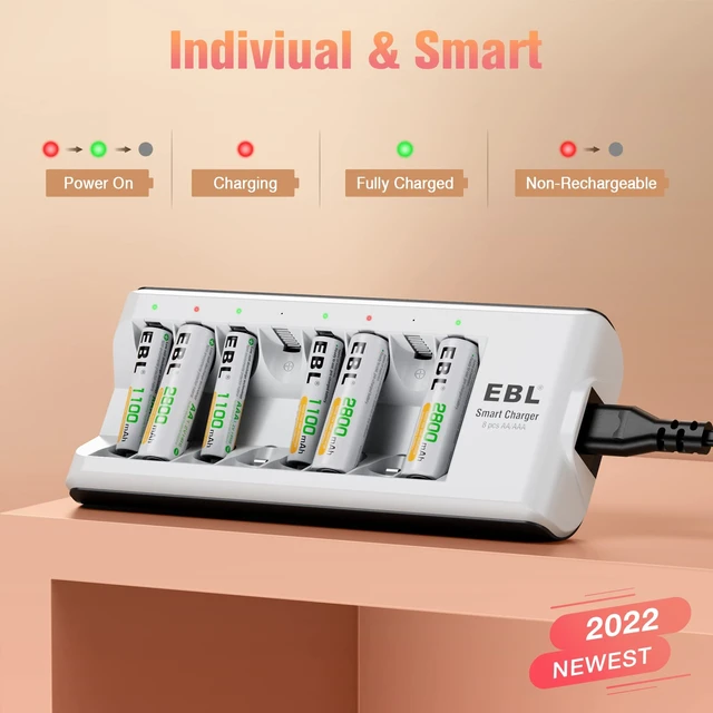Alt view image 3 of 7 - 8-Bay Smart Charger + 4AA 2800mAh & 4AAA 1100mAh Rechargeable Batteries | Smart individual charging. Pre-charged batteries ready to use. Long-lasting 1200 cycles. Ideal for toys, cameras, flashlights