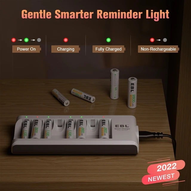 Alt view image 4 of 7 - 8-Bay Smart Charger + 4AA 2800mAh & 4AAA 1100mAh Rechargeable Batteries | Smart individual charging. Pre-charged batteries ready to use. Long-lasting 1200 cycles. Ideal for toys, cameras, flashlights