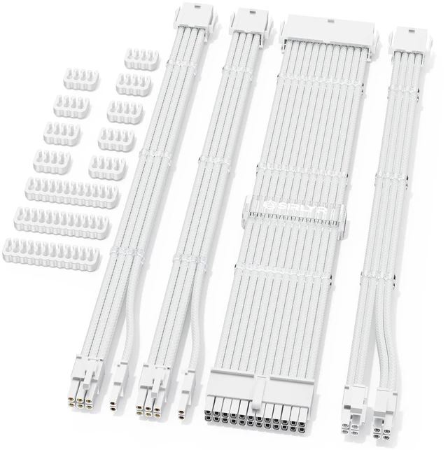 Main image of White 16AWG PSU Cable Extension Kit,24/8Pin,Pre-Install Combs | Sleeved Cables,Gold-plated PCIe Connectors,includes 24Pin ATX,8Pin EPS,Dual PCIe,with Pre-installed&Extra Combs