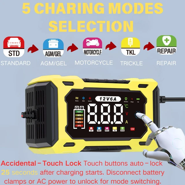 Alt view image 3 of 7 - 12V 6A Smart Battery Charger Maintainer, Fully Automatic Trickle Charger | MultiStage Charging & Comprehensive Safety Protection, for LeadAcid (AGM, GEL, SLA, Flooded, deepcycle) batteries