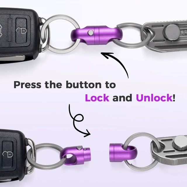 Alt view image 3 of 6 - Strong Magnet Quick Release Keychain Connector (Purple 1 Pack) | Anti-fall,Double-Pin Lock Mechanism,360° Rotatable,One-handed Operation