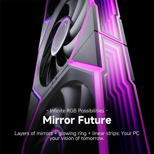 Alt view image 4 of 7 - Nyota Ultra 120mm PC Case Fan - Space-Inspired Design (Infinity Mirror + RGB Ring), 9 Blades 58.5 CFM, Modular Build, Ultra-Quiet Silicone Pads, PWM Control-Quiet Hydro Bearing