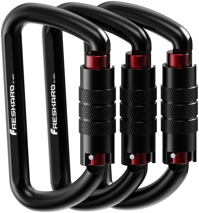 Main image of 3 inch Locking Carabiner Clips-Twist Auto Lock Caribeener, Heavy Duty Keychain Key carabeaner Hooks, 7075 Aerial Aluminum Ultra Light, for Hammock, Hiking, Yoga Swing, Camping, Backpack, Black,3pack