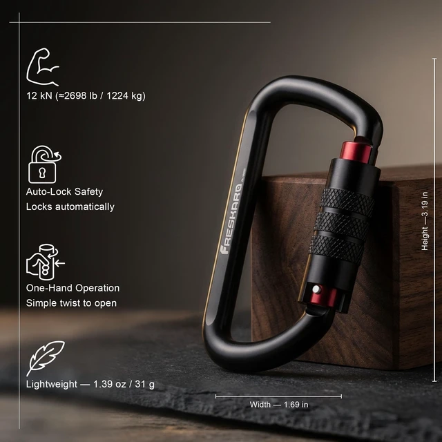 Alt view image 2 of 7 - 3 inch Locking Carabiner Clips-Twist Auto Lock Caribeener, Heavy Duty Keychain Key carabeaner Hooks, 7075 Aerial Aluminum Ultra Light, for Hammock, Hiking, Yoga Swing, Camping, Backpack, Black,3pack