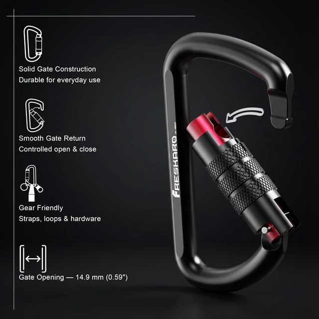 Alt view image 3 of 7 - 3 inch Locking Carabiner Clips-Twist Auto Lock Caribeener, Heavy Duty Keychain Key carabeaner Hooks, 7075 Aerial Aluminum Ultra Light, for Hammock, Hiking, Yoga Swing, Camping, Backpack, Black,3pack