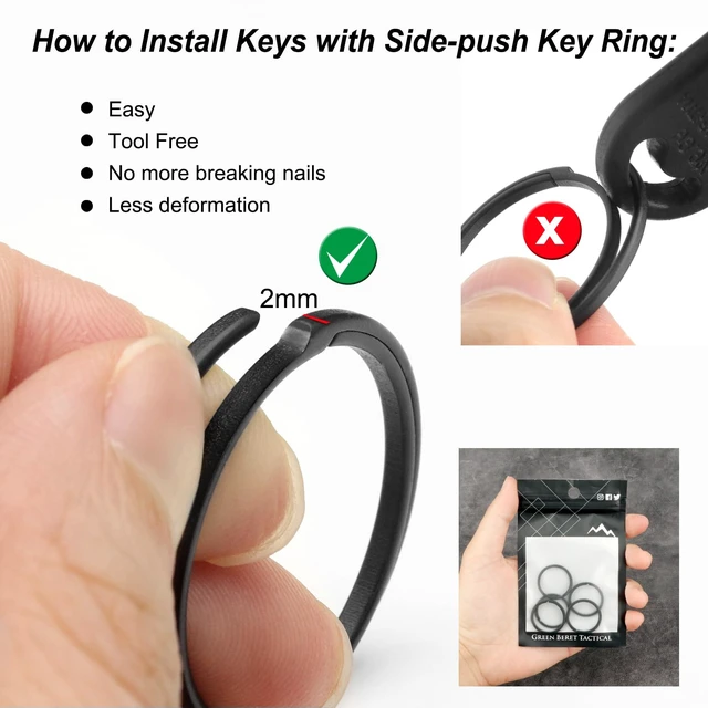 Alt view image 6 of 7 - Titanium Key Rings Heavy Duty Side Push Easy Open Split Keychain Rings | No Nail Damage, Ultra Lightweight Dog Tag Ring, Bulk Keyrings for Car Keys, Hypoallergenic, Never Rusty, EDC Gift for Men
