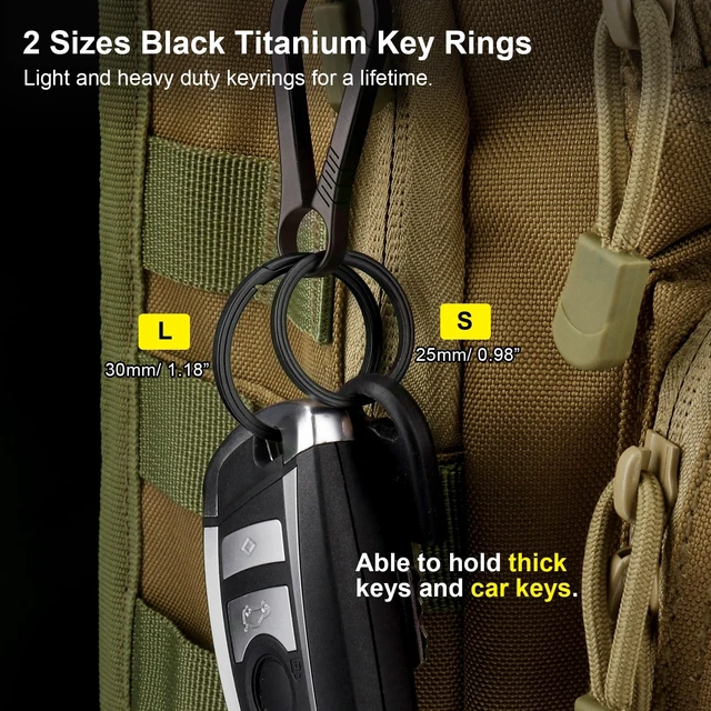 Alt view image 3 of 7 - Titanium Key Rings Heavy Duty Side Push Easy Open Split Keychain Rings | No Nail Damage, Ultra Lightweight Dog Tag Ring, Bulk Keyrings for Car Keys, Hypoallergenic, Never Rusty, EDC Gift for Men