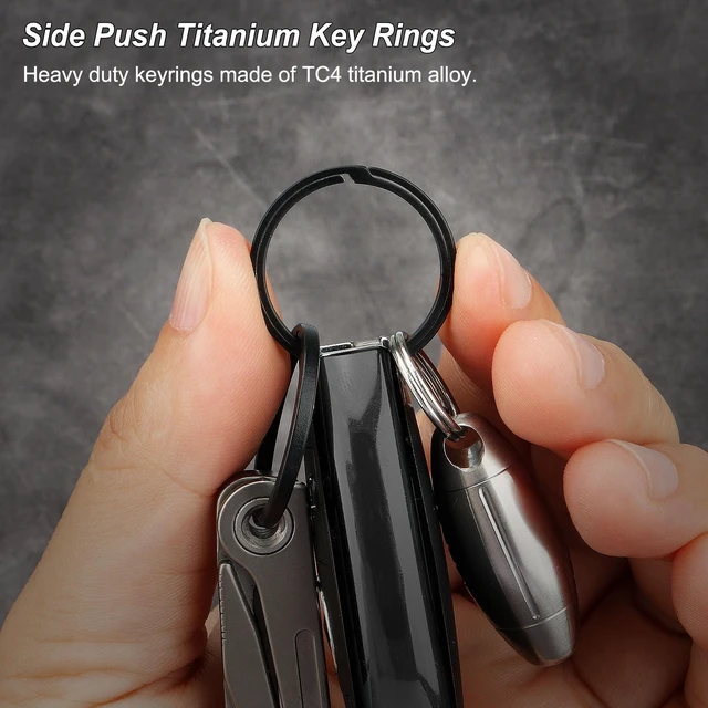 Alt view image 2 of 7 - Titanium Key Rings Heavy Duty Side Push Easy Open Split Keychain Rings | No Nail Damage, Ultra Lightweight Dog Tag Ring, Bulk Keyrings for Car Keys, Hypoallergenic, Never Rusty, EDC Gift for Men