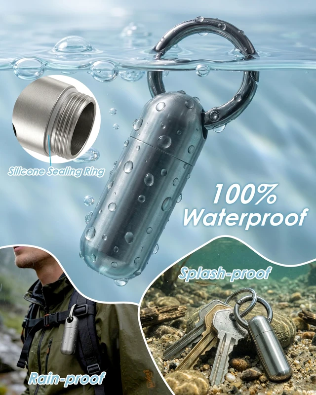 Alt view image 4 of 7 - Titanium Keychain Pill Holder, Waterproof Small Single Pill Case for Nitro | Quick Release Carabiner, Medical Emergency for Aspirin, EDC Travel, Travel Mini Pill Box for Purse, Gift for Men & Women