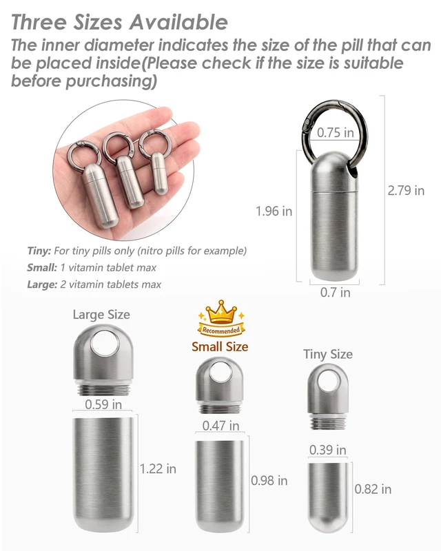 Alt view image 5 of 7 - Titanium Keychain Pill Holder, Waterproof Small Single Pill Case for Nitro | Quick Release Carabiner, Medical Emergency for Aspirin, EDC Travel, Travel Mini Pill Box for Purse, Gift for Men & Women