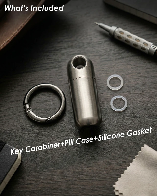 Alt view image 7 of 7 - Titanium Keychain Pill Holder, Waterproof Small Single Pill Case for Nitro | Quick Release Carabiner, Medical Emergency for Aspirin, EDC Travel, Travel Mini Pill Box for Purse, Gift for Men & Women