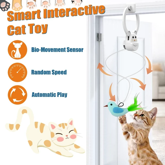 Alt view image 2 of 7 - Interactive Cat Toys for Indoor Cats, Automatic Flying Bird Feather Wand Toy for Chase Exercise Enrichment, Rechargeable Durable Safe Hanging Cat Toy for Bored Kittens & Adult Cats