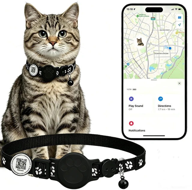 Main image of Cat Tracker with QR Code GPS Collar for Cats Electronic Pet Locator Waterproof Compatible with Apple Find My Advanced Tracking Solution Smart Collar Ideal for Small to Large Cats No Monthly Fee