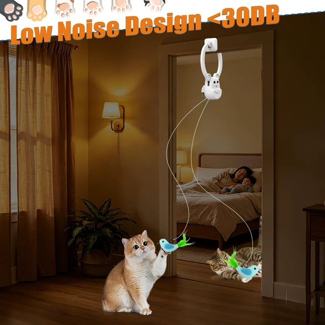 Alt view image 6 of 7 - Interactive Cat Toys for Indoor Cats, Automatic Flying Bird Feather Wand Toy for Chase Exercise Enrichment, Rechargeable Durable Safe Hanging Cat Toy for Bored Kittens & Adult Cats