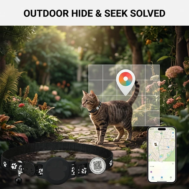 Alt view image 4 of 7 - Cat Tracker with QR Code GPS Collar for Cats Electronic Pet Locator Waterproof Compatible with Apple Find My Advanced Tracking Solution Smart Collar Ideal for Small to Large Cats No Monthly Fee