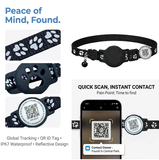 Alt view image 6 of 7 - Cat Tracker with QR Code GPS Collar for Cats Electronic Pet Locator Waterproof Compatible with Apple Find My Advanced Tracking Solution Smart Collar Ideal for Small to Large Cats No Monthly Fee