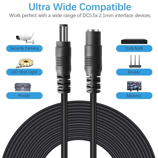 Alt view image 2 of 7 - DC Power Extension Cable 100ft, 12V DC Extension Cord 2.1mm x 5.5mm Male to Female Power Cord for CCTV Security Camera, Power Supply, IP Network Camera, Dvr Standalone