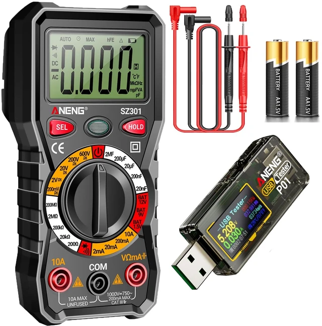 Main image of Multimeter USB C Tester Power Meter4-30V Type-C PD Digital Tester with Voltmeter Measures Voltage,Current,Resistance,Continuity,Diodes,Capacity of Power Banks Charger Detector