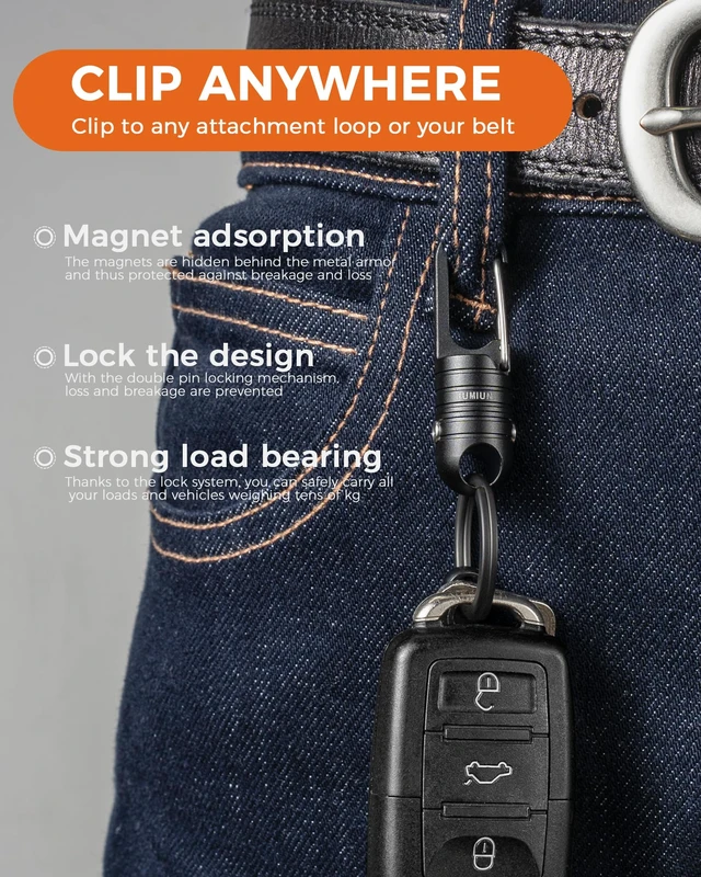 Alt view image 6 of 6 - Magnetic Quick Release Keychain with Spring Clip, Anti Fall 2-Lock | Holds Up To 20lbs, Dual-button Safety Lock, 360° Swivel, Portable Key Clip