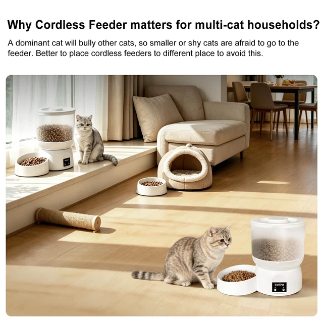 Alt view image 6 of 7 - Automatic Cat Feeder with 270-Day Battery Life, Rechargeable Auto Cat Feeder with Slow Feed Mode & Very Quiet Dispensing, 2.5L Bluetooth Small cat Food Dispenser for Cats & Small Dogs