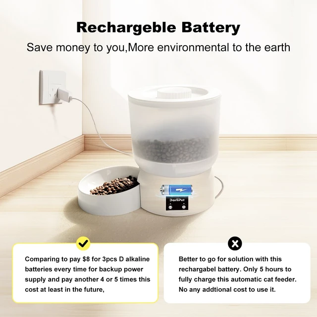 Alt view image 4 of 7 - Automatic Cat Feeder with 270-Day Battery Life, Rechargeable Auto Cat Feeder with Slow Feed Mode & Very Quiet Dispensing, 2.5L Bluetooth Small cat Food Dispenser for Cats & Small Dogs