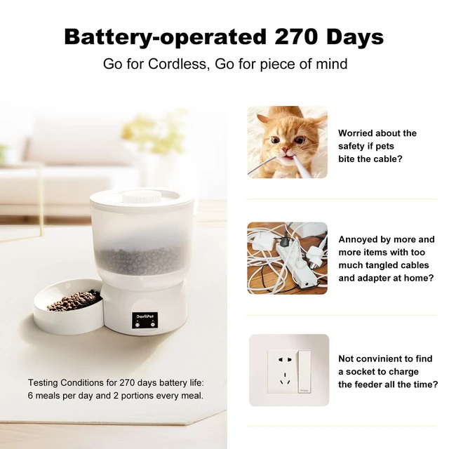 Alt view image 3 of 7 - Automatic Cat Feeder with 270-Day Battery Life, Rechargeable Auto Cat Feeder with Slow Feed Mode & Very Quiet Dispensing, 2.5L Bluetooth Small cat Food Dispenser for Cats & Small Dogs