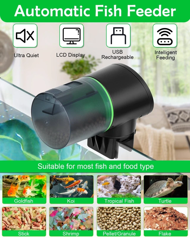 Alt view image 2 of 7 - Automatic Fish Feeder for Aquarium Easy Setup & 12/24/48H Interval | 200ML USB-C Rechargeable Auto Food Dispenser for Flakes & Pellets, Vacation Feeding for Small Tank Betta Koi Turtle