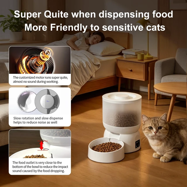Alt view image 7 of 7 - Automatic Cat Feeder with 270-Day Battery Life, Rechargeable Auto Cat Feeder with Slow Feed Mode & Very Quiet Dispensing, 2.5L Bluetooth Small cat Food Dispenser for Cats & Small Dogs