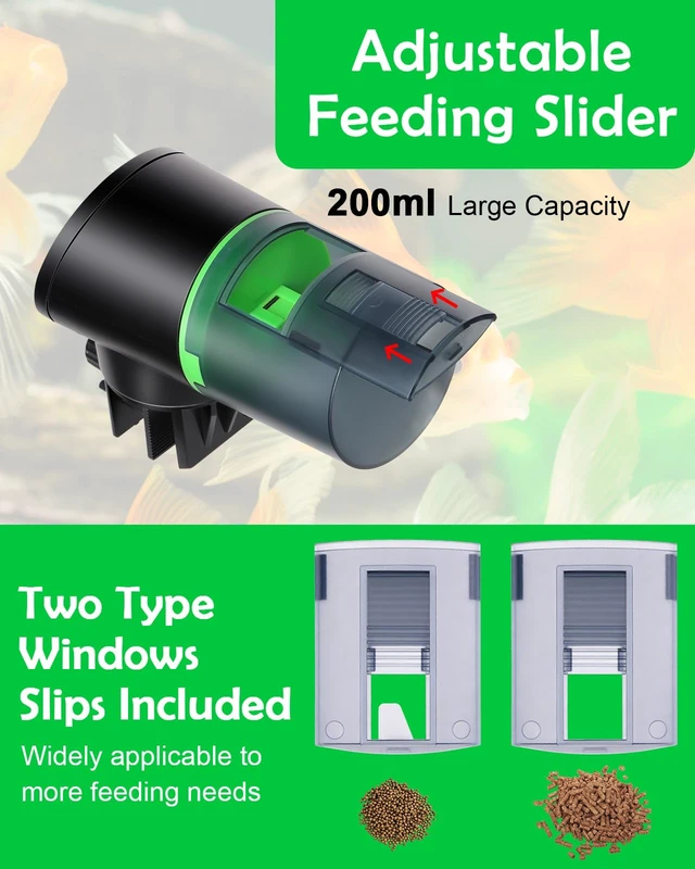 Alt view image 3 of 7 - Automatic Fish Feeder for Aquarium Easy Setup & 12/24/48H Interval | 200ML USB-C Rechargeable Auto Food Dispenser for Flakes & Pellets, Vacation Feeding for Small Tank Betta Koi Turtle