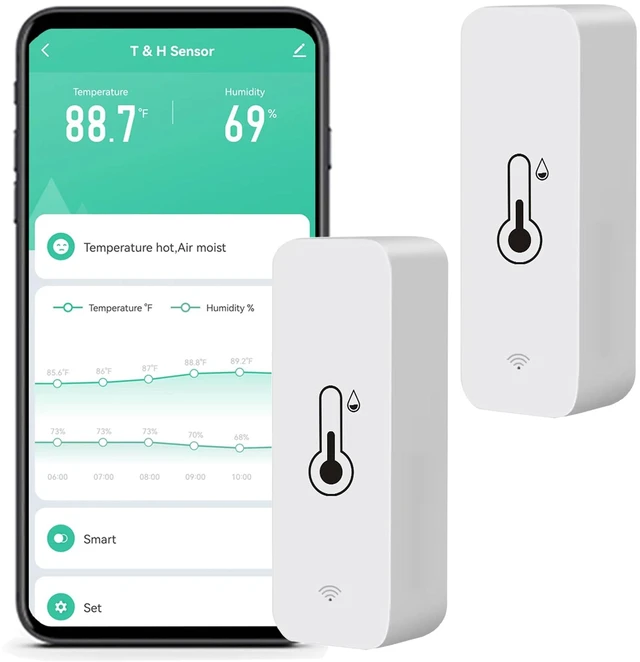 Main image of WiFi Humidity Temperature Monitor: Smart Hygrometer Thermometer for Remote Monitor and Alert, High Precision Indoor Thermometer with TUYA App, No Hub Required, Compatible with Alexa (2-Pack)