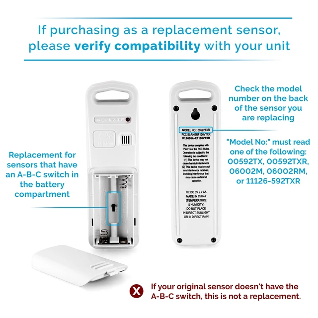 Alt view image 3 of 6 - Wireless Indoor Outdoor Temperature and Humidity Sensor with A-B-C Switch (06002M / 592TXR)