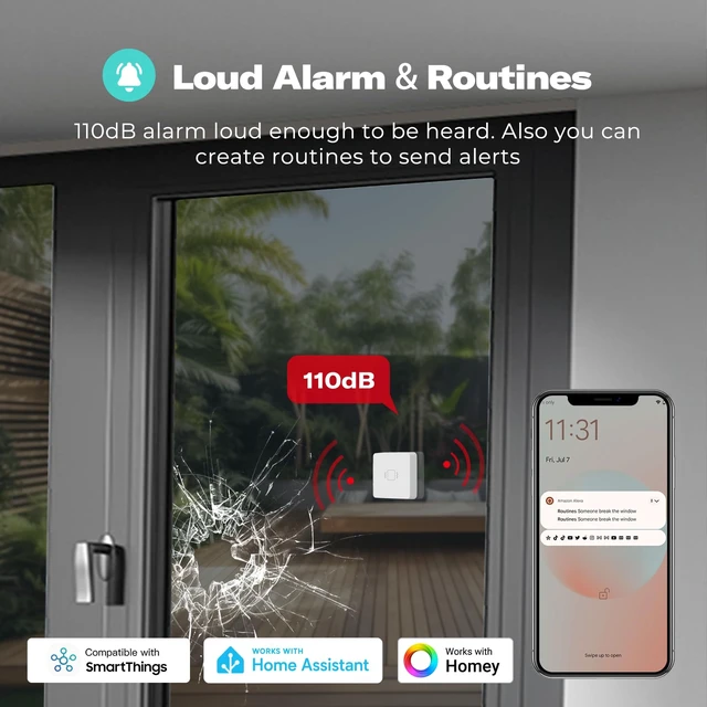 Alt view image 4 of 6 - Smart Vibration Sensor with 110dB Alarm,Zigbee Hub Required,Adjustable Sensitivity, Work with SmartThings, Home Assistant via ZHA/Z2M and Echo Devices with Built-in Zigbee hub