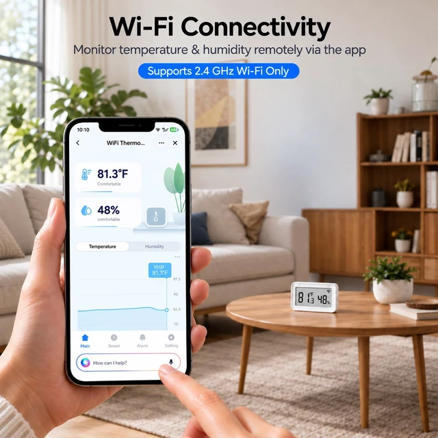 Alt view image 2 of 7 - WiFi Thermometer Hygrometer,Smart Indoor Temperature Humidity Sensor | Digital Remote Monitor Temp/Humidity with LCD Display, App Alert, Free Data Storage Export, for Home Bedroom Greenhouse