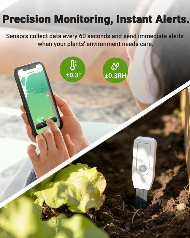 Alt view image 4 of 7 - Smart WiFi Soil Moisture Meter for Plants, 2-in-1 Sensor with App Alerts | Monitor Moisture & Temperature Remotely, Real-Time Data for Indoor/Outdoor Gardening, Houseplants Care