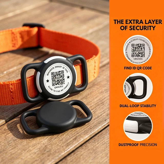 Alt view image 2 of 6 - Dog Tracker with QR Code Smart Pet Tracker for Collar No Monthly Fee Pet Location Tracker with Holder Anti-Lost Device for Pets Compatible with Apple Find My iOS Only Dog Trackers
