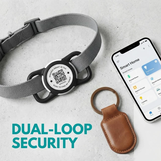 Alt view image 6 of 6 - Dog Tracker with QR Code Smart Pet Tracker for Collar No Monthly Fee Pet Location Tracker with Holder Anti-Lost Device for Pets Compatible with Apple Find My iOS Only Dog Trackers