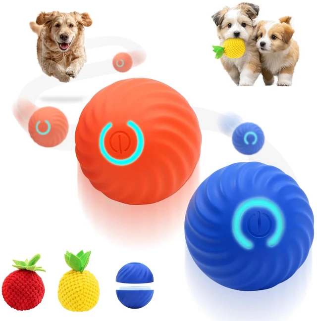 Main image of 2 PCS Interactive Dog Ball, Automatic Rolling & Bouncing Pet Toy with 3 Durable Outer Covers Yellow Orange, Smart Dog Toy for Small Medium Puppies, Not Suitable for Large Dogs (Blue & Orange Balls)