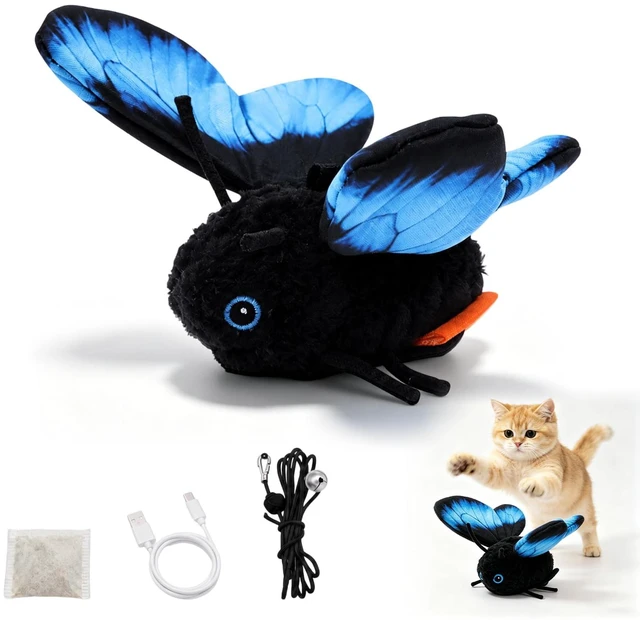 Main image of Smart Sensing Flapping Butterfly Toy Interactive Cat, Interactive Butterfly Cat Toy, Realistic Wing Motion, Sensor Triggered, Blue
