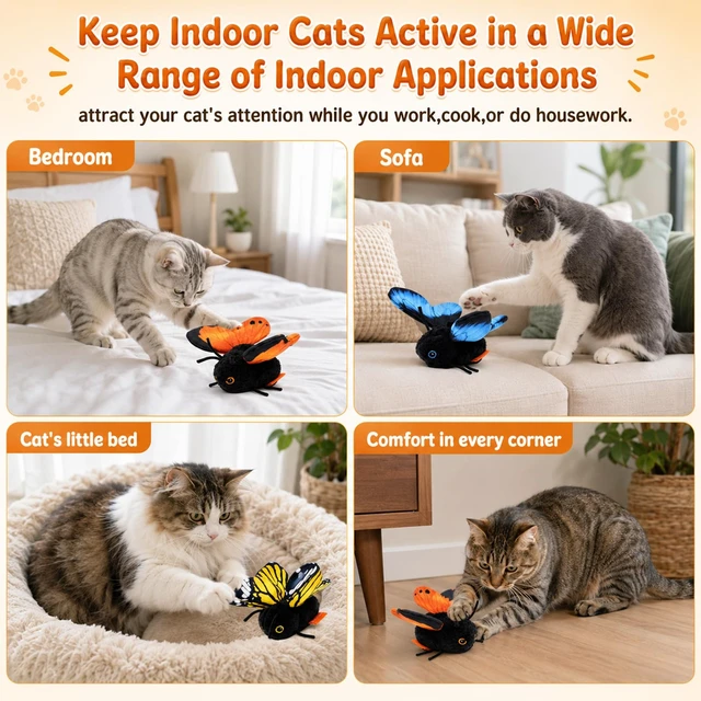 Alt view image 2 of 7 - Smart Sensing Flapping Butterfly Toy Interactive Cat, Interactive Butterfly Cat Toy, Realistic Wing Motion, Sensor Triggered, Blue